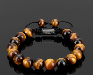 Protection Bracelet, Natural Yellow Tigers Eye 10mm Beads Bracelet for Men Women, Crystal Jewelry Stone Bracelets Christmas Gifts for Bring Luck Prosperity Protection