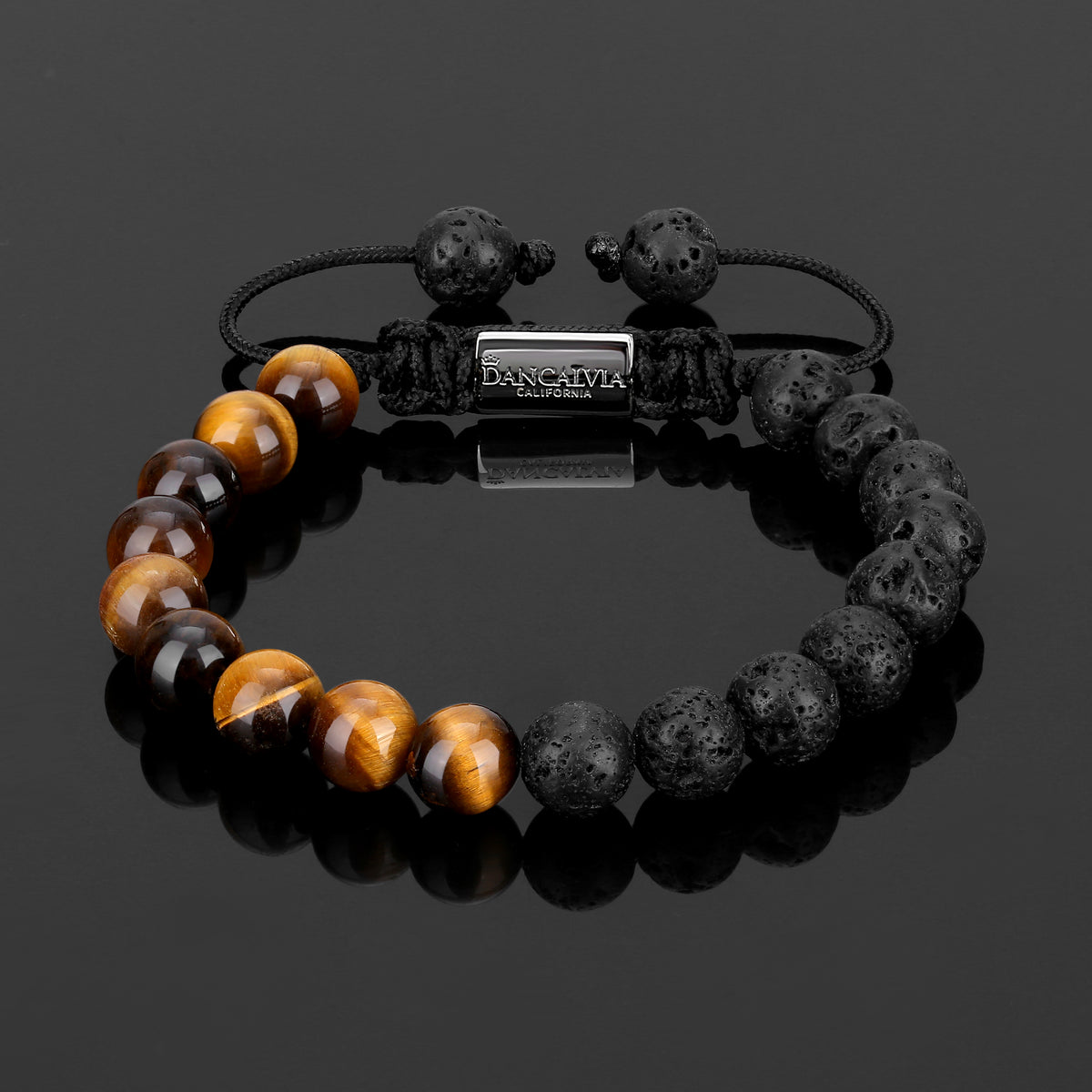 Ember Shield — tiger's eye & lava stone beaded bracelet