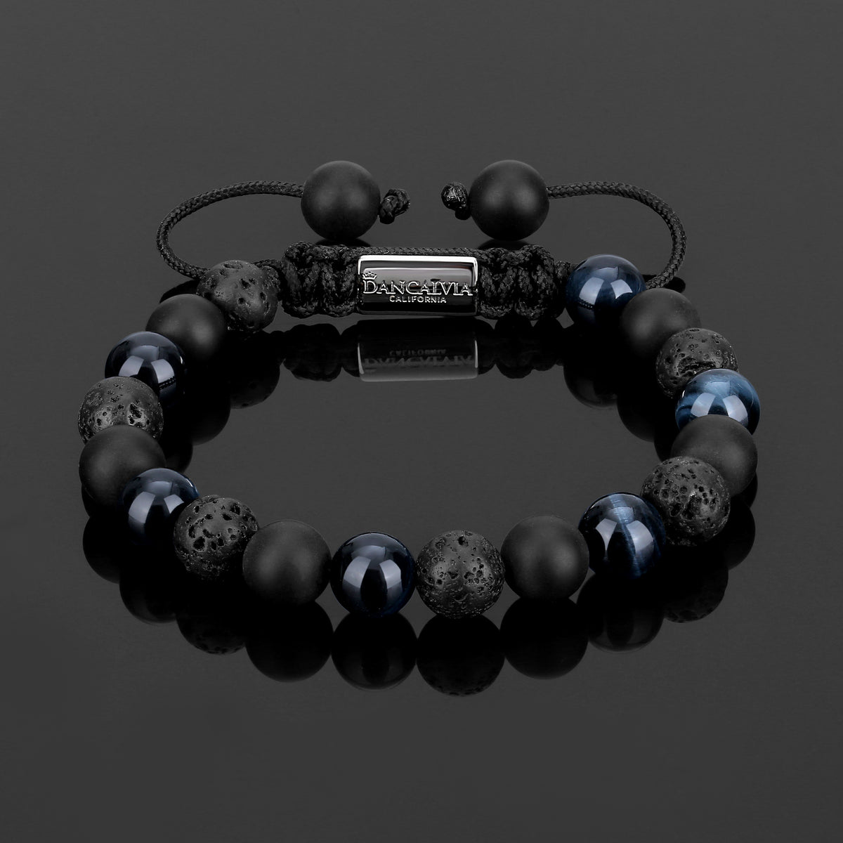 Abyssal Aegis — blue tiger's eye, lava stone & black onyx beaded bracelet
