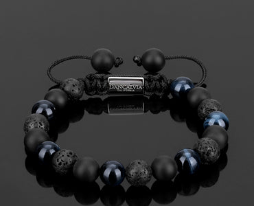 Protection Bracelet, Natural Blue Tigers Eye Lava Stone Black Onyx 8mm Beads Bracelet for Men Women, Crystal Jewelry Stone Bracelets Christmas Gifts for Bring Luck Prosperity Protection