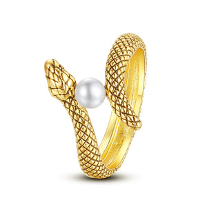 Peal Snake Ring - Elegant Silver & Gold Serpent Wrap Ring