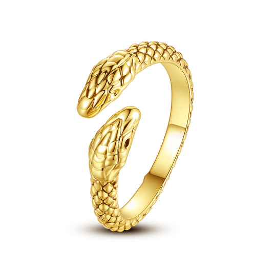 Serpent's Oath — double serpent statement ring, gold & rhodium plated brass