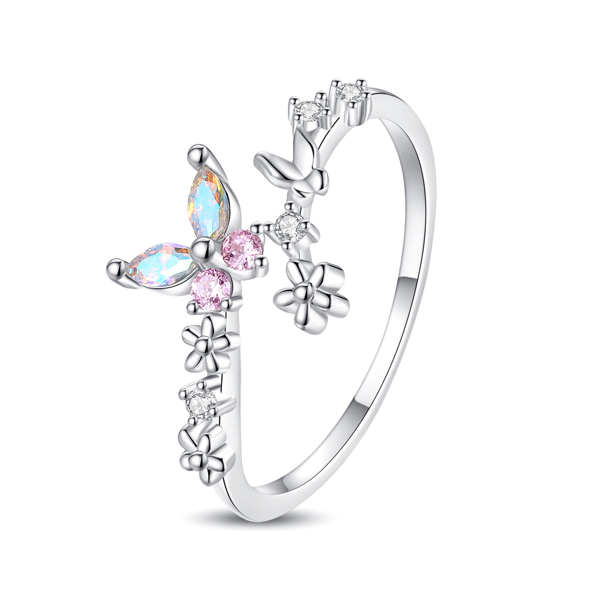 Metamorphosis — anillo ajustable de mariposa con cristal rosa