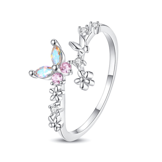 Metamorphosis — adjustable pink crystal butterfly ring