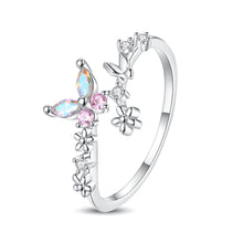 将图片加载到图库查看器，Butterfly Adjustable Ring With Pink Crystals Dainty Design
