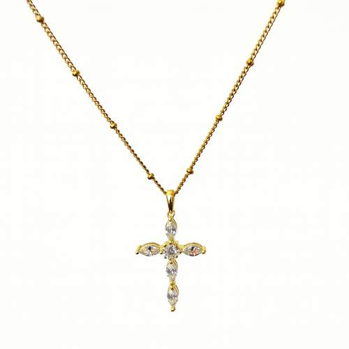 18K Gold-Plated Cross Necklace with Marquise & Round Cubic Zirconia