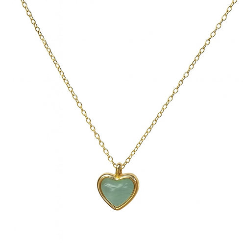 Gold Heart Pendant Necklace with Amethyst Jade | Minimalist Jewelry