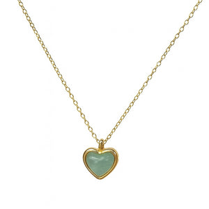 Gold Heart Pendant Necklace with Amethyst Jade | Minimalist Jewelry