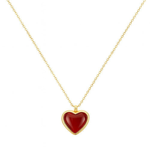 Gold Heart Pendant Necklace with Red Onyx| Minimalist Jewelry