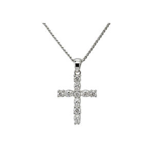 Silver Cross Pendant Necklace with Marquise & Round Cut Cubic Zirconia