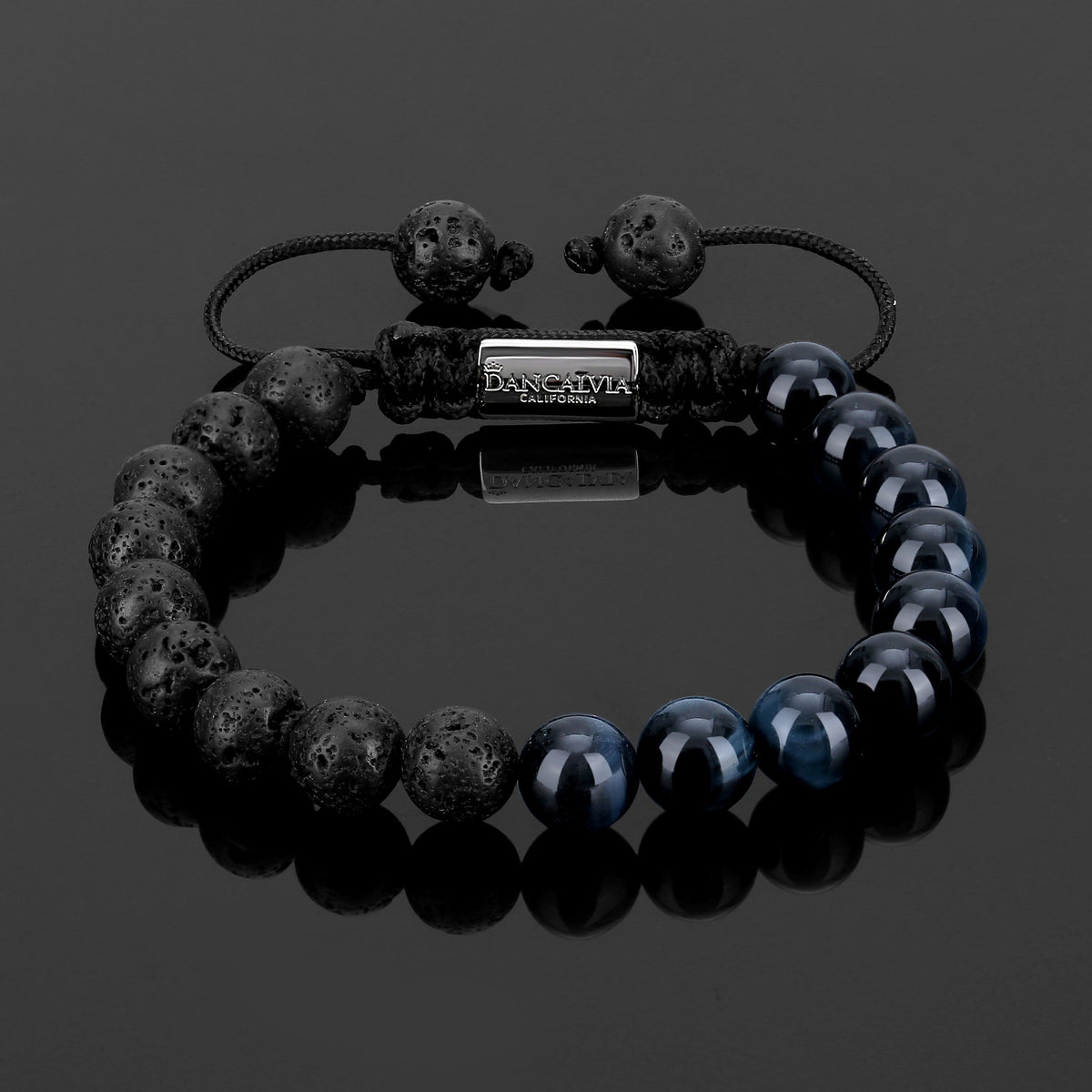 Tide's Embrace — blue tiger's eye & lava stone beaded bracelet