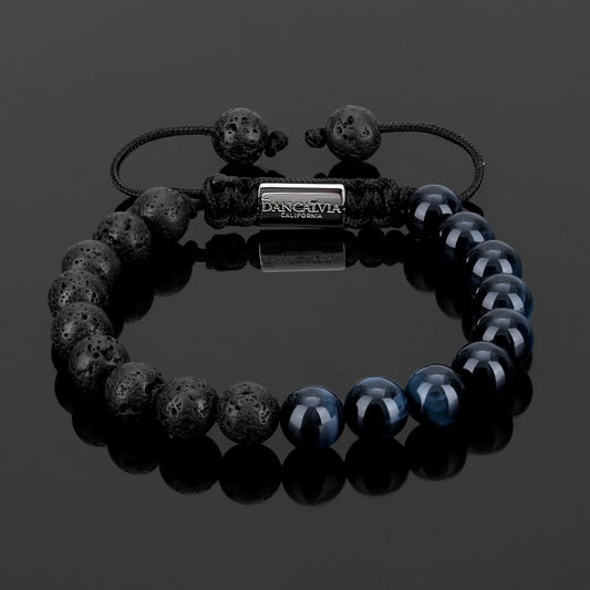 Tide's Embrace — blue tiger's eye & lava stone beaded bracelet