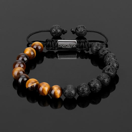 Ember Shield — tiger's eye & lava stone beaded bracelet