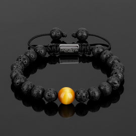 Protection & Meditation Bracelet, Natural 10MM Gold Tigers Eye Lava Stone 8mm Beads Bracelet for Men Women, Gemstone Bracelets Bring Luck Calming