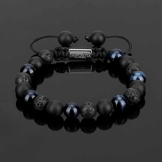 Abyssal Aegis — blue tiger's eye, lava stone & black onyx beaded bracelet