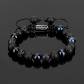 Protection Bracelet, Natural Blue Tigers Eye Lava Stone Black Onyx 8mm Beads Bracelet for Men Women, Crystal Jewelry Stone Bracelets Christmas Gifts for Bring Luck Prosperity Protection
