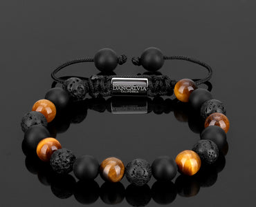 Protection Bracelet, Natural Yellow Tigers Eye Black Onyx Lava stone 8mm Beads Bracelet for Men Women, Crystal Jewelry Stone Bracelets Christmas Gifts for Bring Luck Prosperity Protection