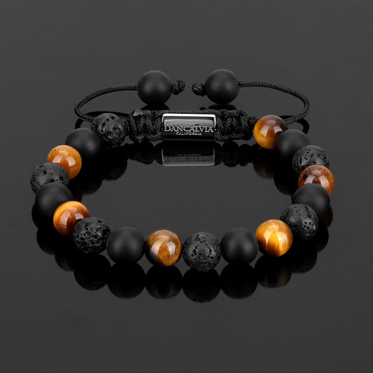 Triple Guardian — tiger's eye, lava stone & black onyx beaded bracelet