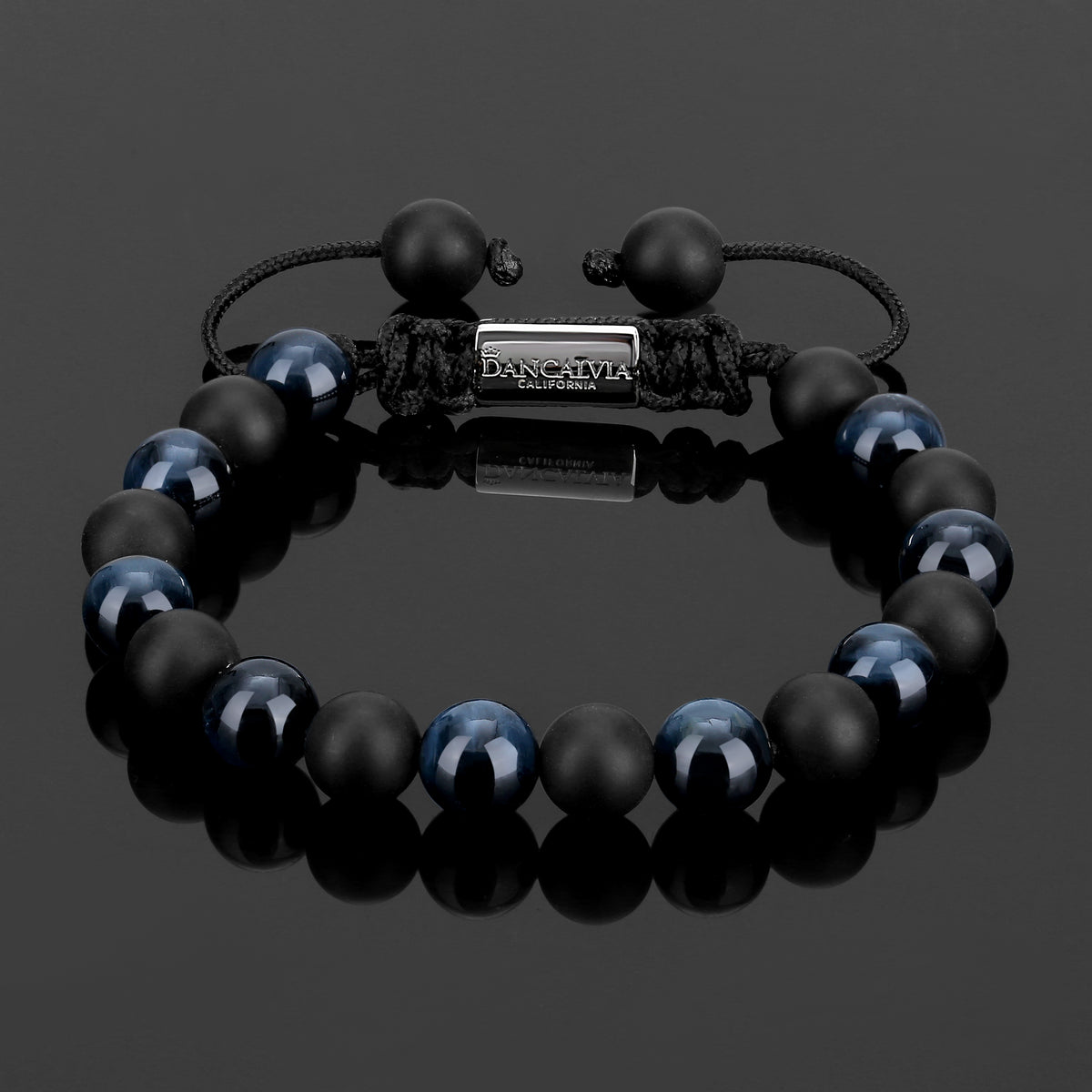Ocean's Ward — blue tiger's eye & black onyx beaded bracelet