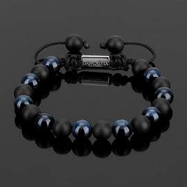 Protection Bracelet, Natural Blue Tigers Eye Black Onyx 8mm Beads Bracelet for Men Women, Crystal Jewelry Stone Bracelets Christmas Gifts for Bring Luck Prosperity Protection