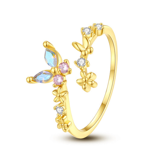 Metamorphosis — adjustable pink crystal butterfly ring