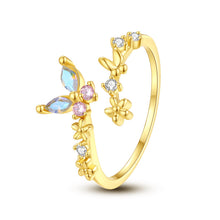 将图片加载到图库查看器，Butterfly Adjustable Ring With Pink Crystals Dainty Design
