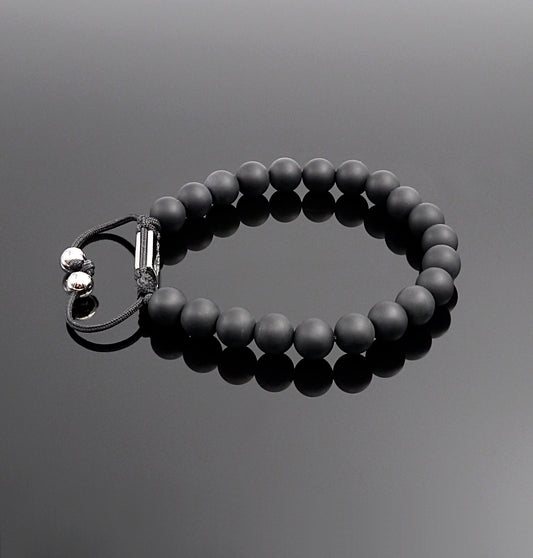Noir Veil — matte black onyx beaded bracelet
