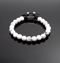 将图片加载到图库查看器，Unisex White Howlite Shamballa Bracelet Reduce Anxiety Natural Gemstone Adjustable Bracelet