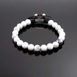 Unisex White Howlite Shamballa Bracelet Reduce Anxiety Natural Gemstone Adjustable Bracelet