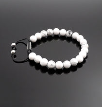 将图片加载到图库查看器，Unisex White Howlite Shamballa Bracelet Reduce Anxiety Natural Gemstone Adjustable Bracelet