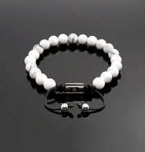 将图片加载到图库查看器，Unisex White Howlite Shamballa Bracelet Reduce Anxiety Natural Gemstone Adjustable Bracelet