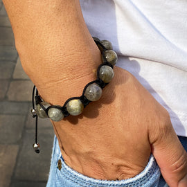 Men's Labradorite Gemstone Bracelet Adjustable Shamballa Bracelet